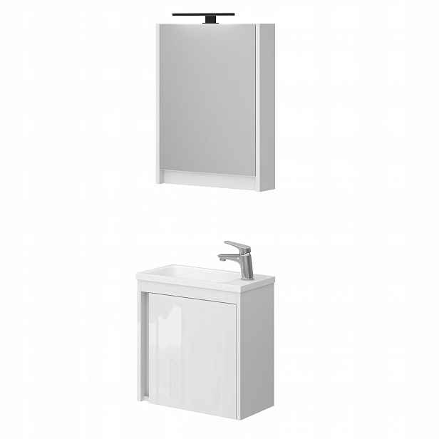 Závěsné skříňky 50 cm bílý lesk s umyvadlem Led zrcadlem +dárek od Omeble