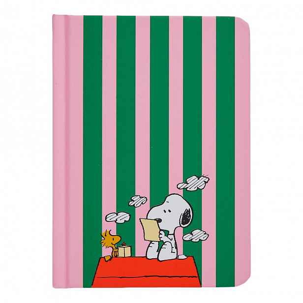 PEANUTS Notýsek A6 Snoopy na střeše - zelená/růžová