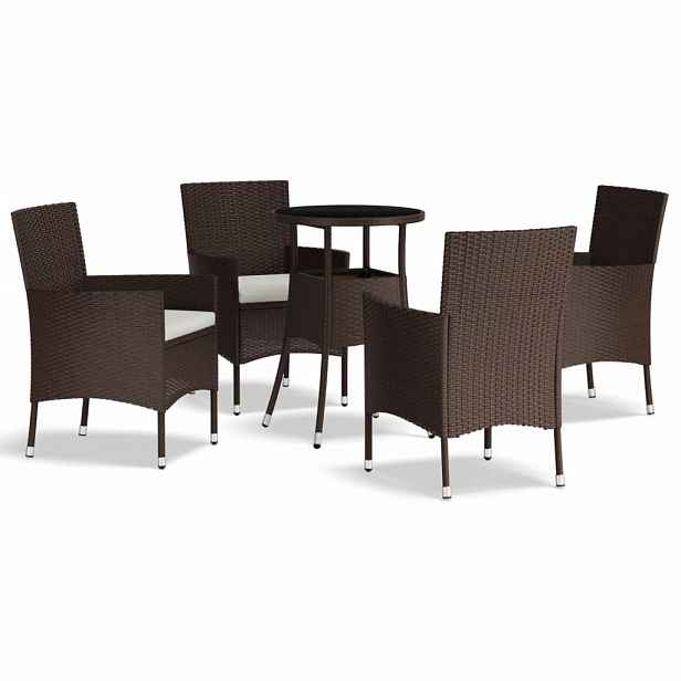 vidaXL 5dílný zahradní bistro set s poduškami hnědý polyratan