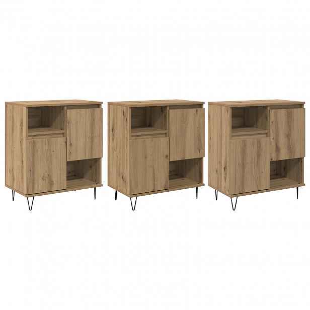 vidaXL Servírovací skříň 3 ks Artisanový dub 60 x 35 x 70 cm