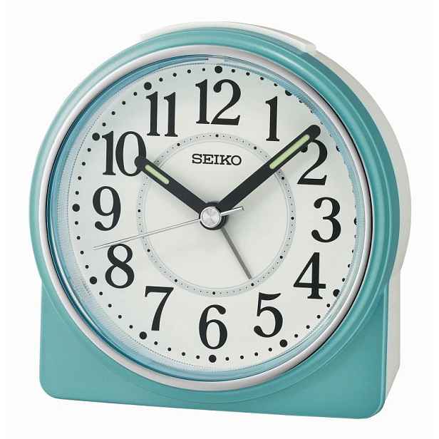 Čitelný Modrý Budík Seiko QHE198L Tichý Mechanismus Podsvícení 9 cm
