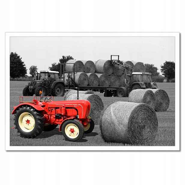 Plakáty v rámu 60x40 Žně Červený traktor