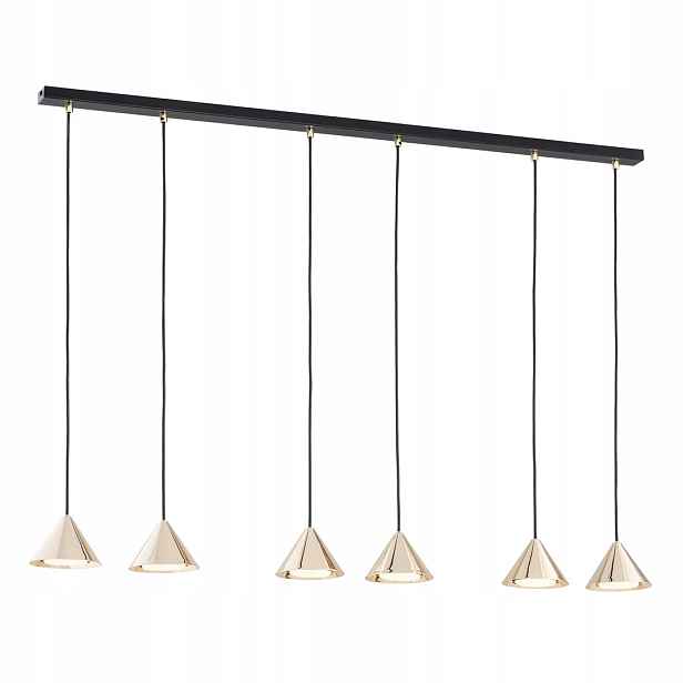 Závěsná lampa černá zlatá 6 kuželů lišta 116 cm nad stůl ostrov bar Emibig