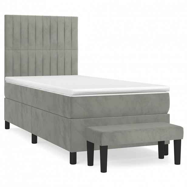 vidaXL Box spring postel s matrací světle šedá 90x190 cm samet