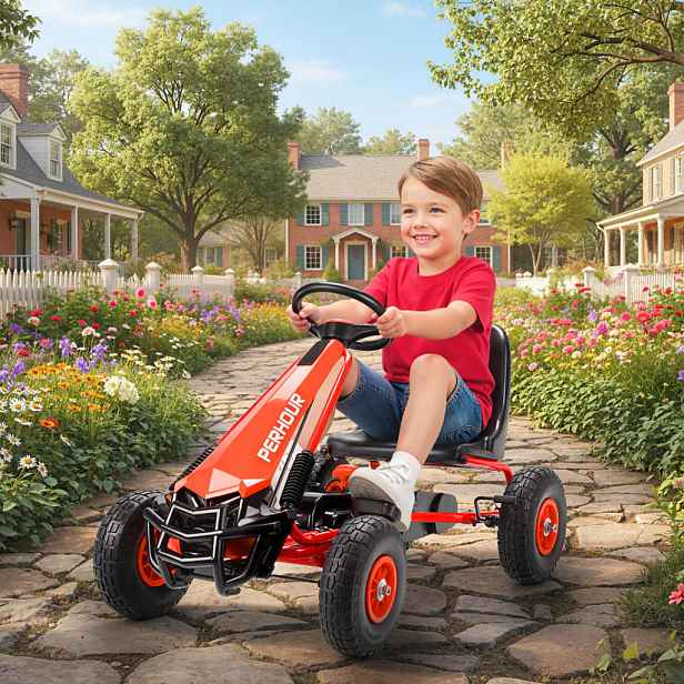 AIYAPLAY GOKART, šlapací autíčko s ruční brzdou, nastavitelným sedadlem, jízdou vpřed a vzad