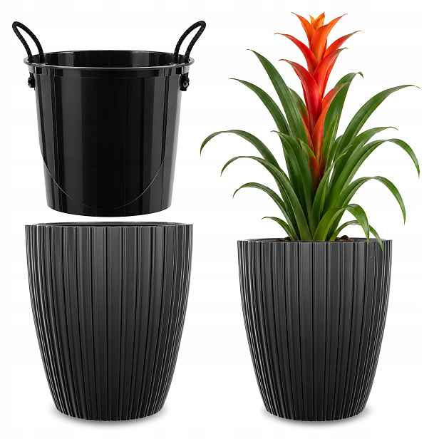 Květináč Květináč 40 cm Obal S Vložkou Květinový Černý Plastový