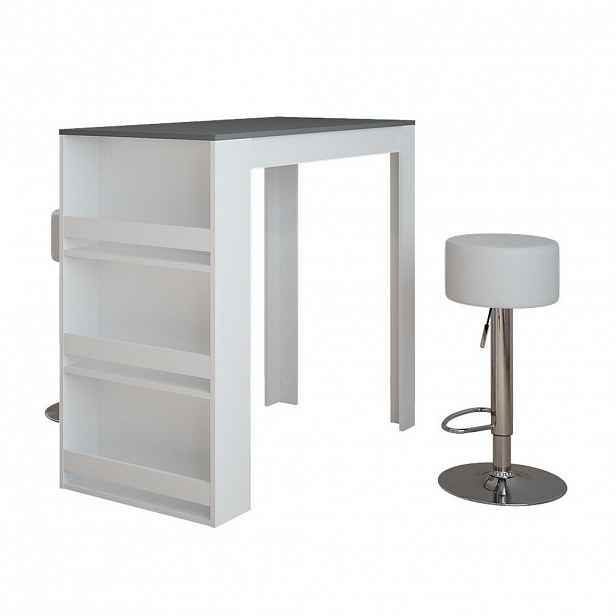 Vicco STOJACÍ BAROVÝ STŮL SE ŽIDLEMI Repose Bílá/antracitová 57 x 117 cm se 2 barovými stoličkami