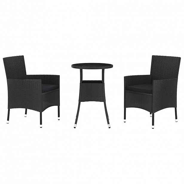 vidaXL 3dílný zahradní bistro set s poduškami černý polyratan