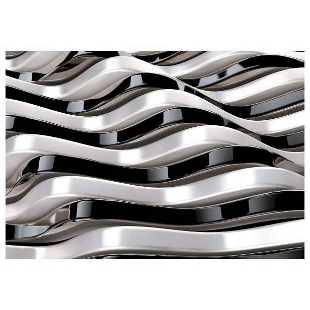 Fototapeta flizelina Metalické vlny stříbro černá abstrakce 250x175 lepidlo