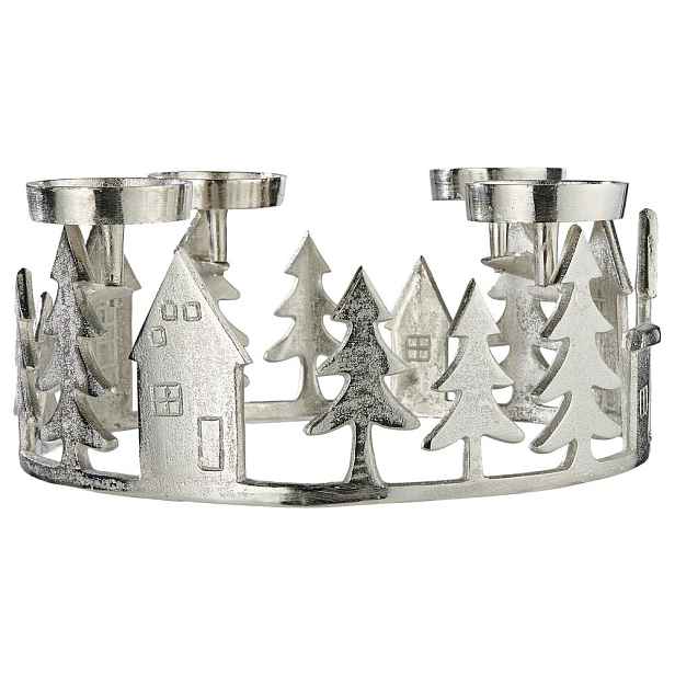 Adventní věnec domečky 35 cm - stříbrná