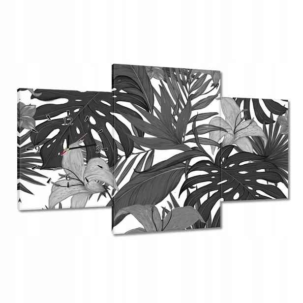 Hodiny 100x60 Černobílá monstera