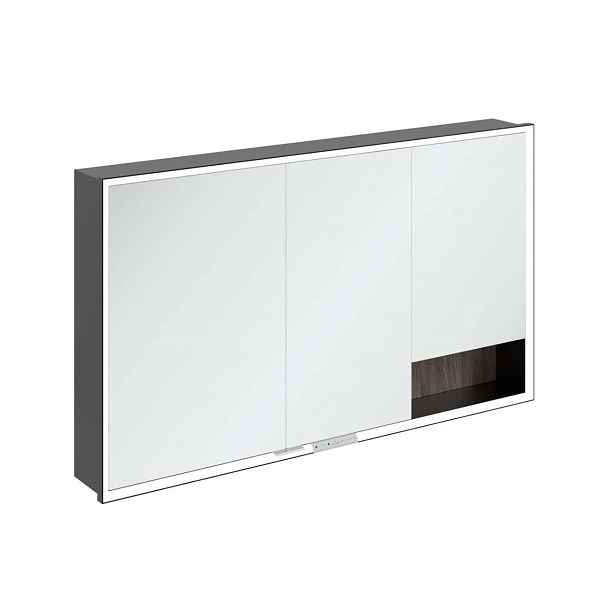 Villeroy & Boch My View+ - Zrcadlová skříňka s LED osvětlením 130x75x17 cm, 3 dvířka, Stone Oak/matná černá B48213RK