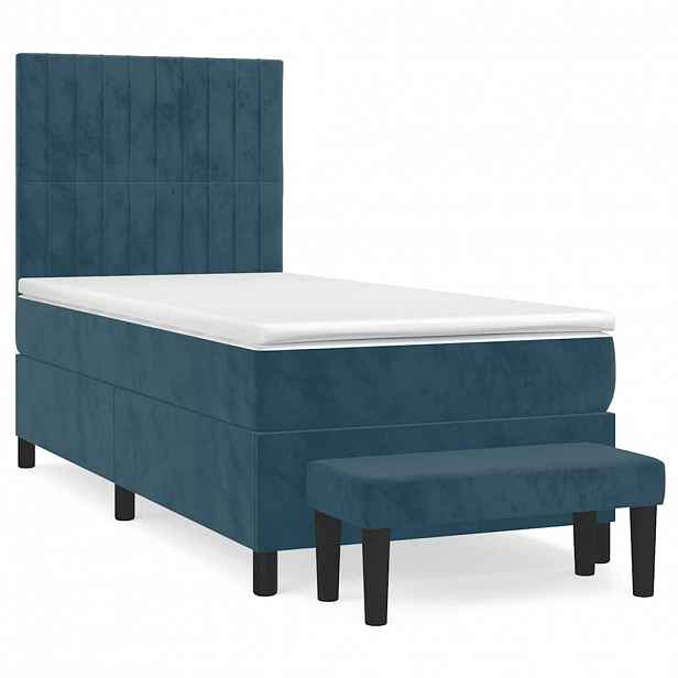 vidaXL Box spring postel s matrací tmavě modrá 90x190 cm samet