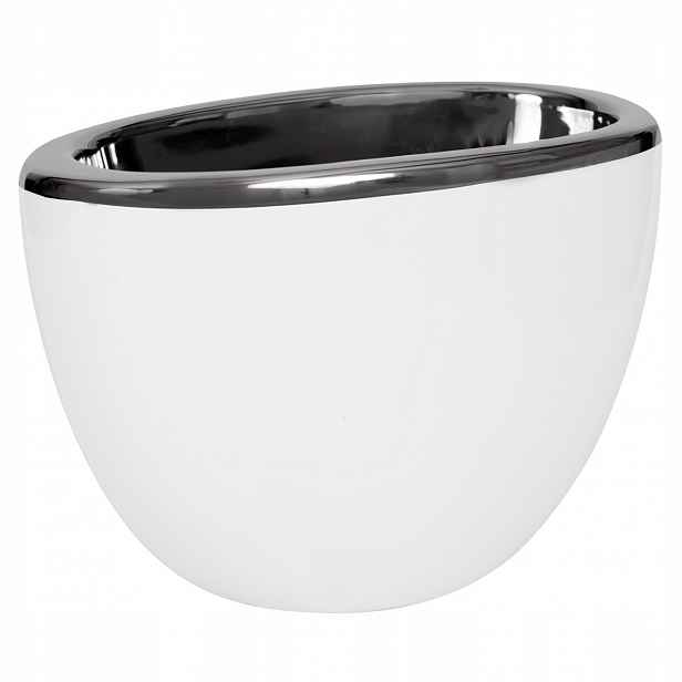 Květináč obal keramika bílá stříbrná lesk 27x18 cm ozdobný forma glamour