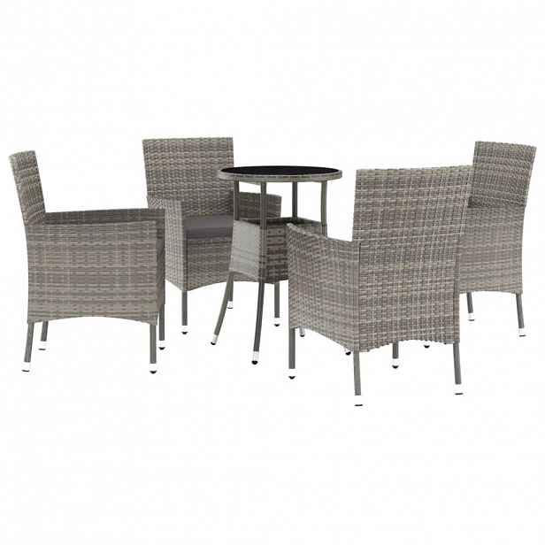 vidaXL 5dílný zahradní bistro set s poduškami šedý polyratan