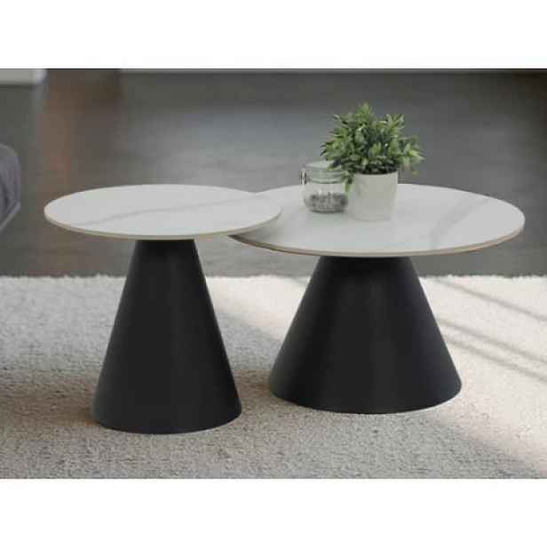 Sada 2 kulatých stolků Dustin, 70 cm/50 cm, bílá imitace mramoru