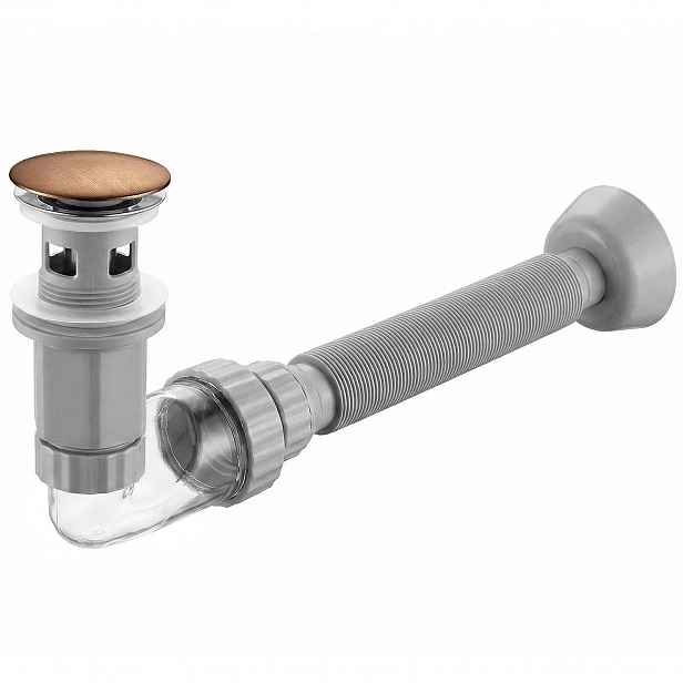 Umyvadlový Sifon Zátka Klik Klak Přepad 45 mm Flow Měď Kartáčovaná Rea