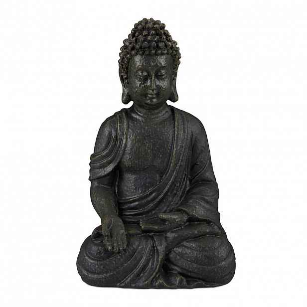 Relaxdays SOCHA Tmavě šedá sedící Buddha polyresin 30 cm