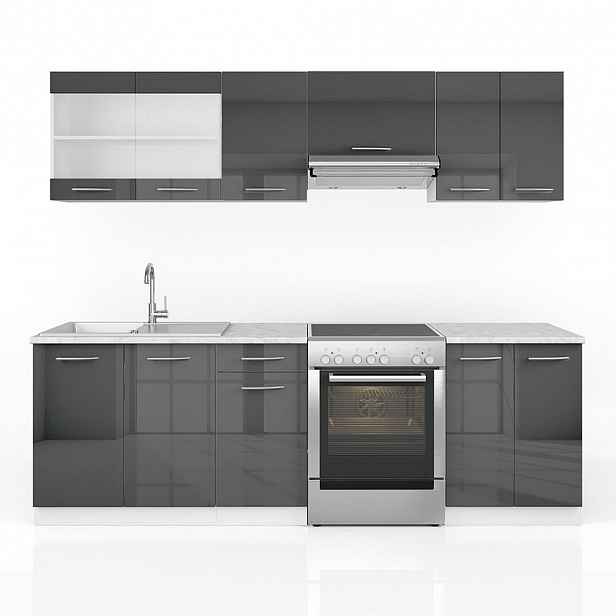 Vicco KUCHYŇSKÁ LINKA R-Line, Antracitový vysoký lesk/Bílá, 240 cm S pracovní deskou