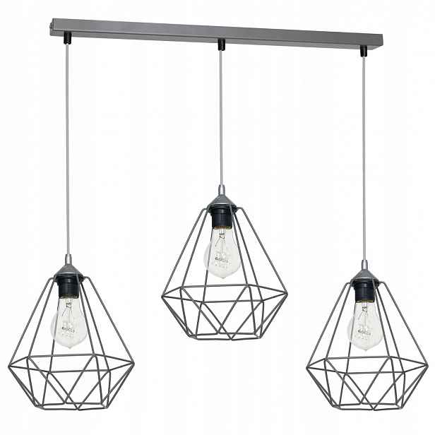 Závěsná lampa Basket Šedá Kovová Stínidlo 3xE27 70x100cm Stropní Svítidlo Dům