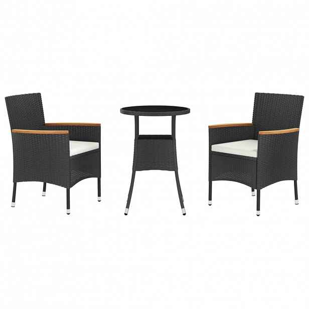 vidaXL 3dílný zahradní bistro set s poduškami černý polyratan