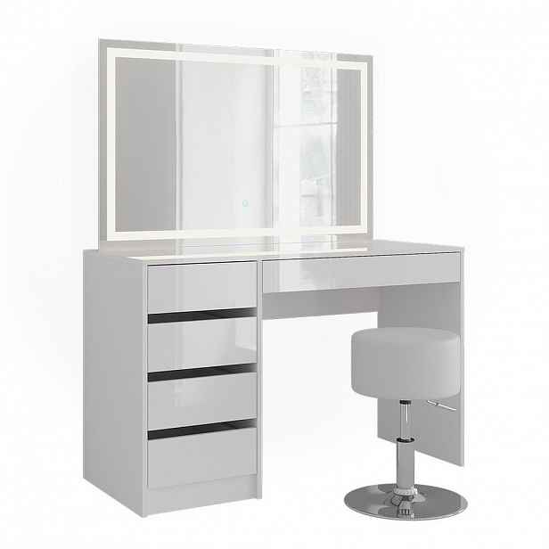 Vicco TOALETNÍ STOLEK Sherry Bílá/bílý vysoký lesk 119.8 cm s LED zrcadlem a taburetem