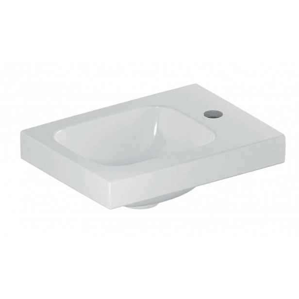 Geberit iCon - Umývátko 38x28x13 cm, bez přepadu, otvor pro baterii vpravo, bílá 501.830.00.1