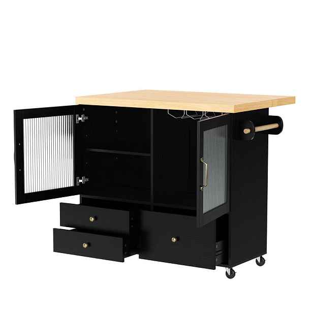 Modenvie KUCHYŇSKÝ ostrůvek z MDF, 100/42–70/91,5 cm, černý/přírodní, s výklopnou deskou