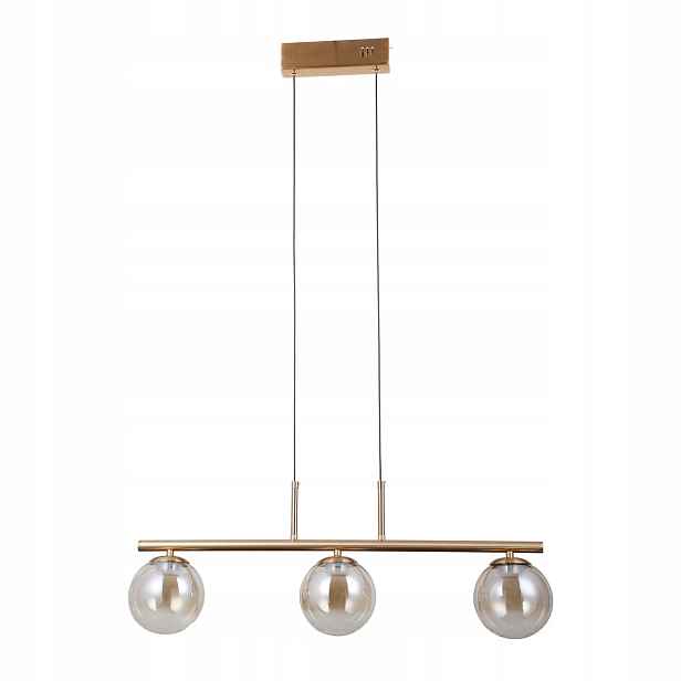 Závěsná zlatá Led lampa 15W Velada Italux, 3 jantarové koule, sklo