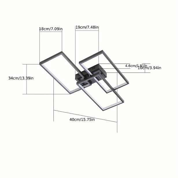 TEMU LED Stropní Svítidlo, Závěsné Svítidlo do Obýváku, Černé - 80 cm, Dálkové Ovládání, Svítidlo do Ložnice, Obdélníkový Kovový Design, Jednoduché a