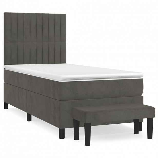 vidaXL Box spring postel s matrací tmavě šedá 90x200 cm samet