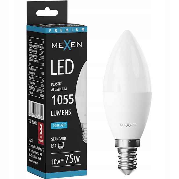 Mexen Nova Led Žárovka E14 C37 10W Studená Bílá 6500K 1055 LM