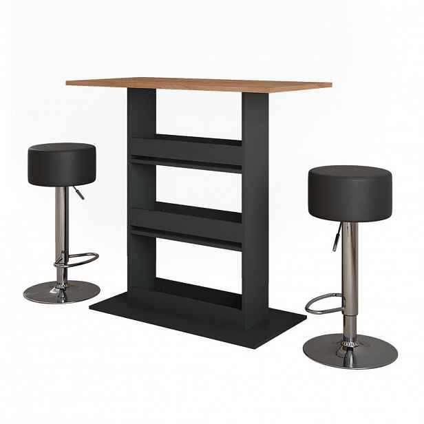 Vicco BAROVÝ STŮL Repose Zlatý dub power/antracit 110 x 55 cm se 2 barovými stoličkami