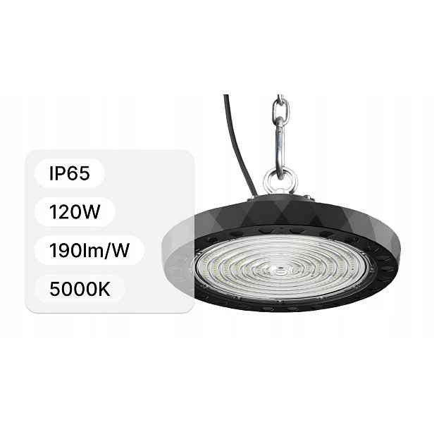 Výkonná skladovací lampa 120W 190lm/W 5000K CRI>70 60-90-120st IP65