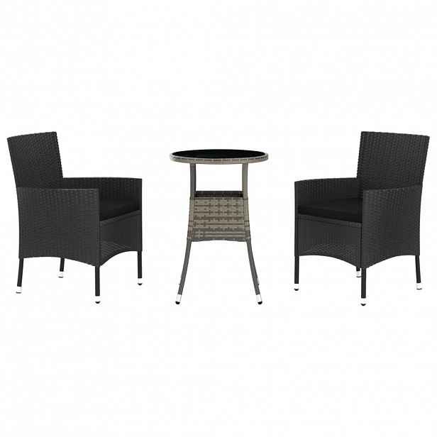 vidaXL 3dílný zahradní bistro set s poduškami černý polyratan