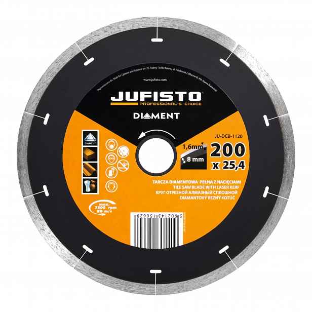 Diamantový Kotouč Jufisto Plný 200 mm 25.4 mm pro Betonu Kamene keramiky
