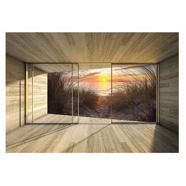 Fototapeta 3D Okno Pláž Moře Duny Tráva 254x184