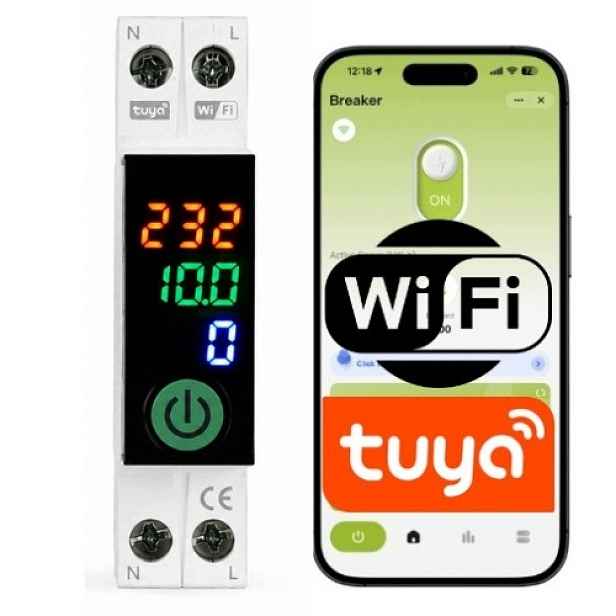 Relé WiFi regulátor 40A Tuya Smart Din Měření bezpečnostní energie
