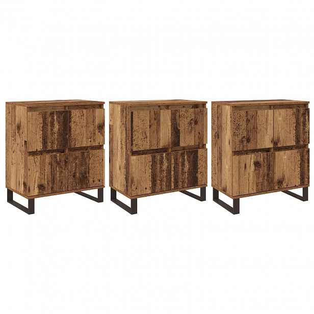 vidaXL Servírovací skříň 3 ks Staré dřevo 60 x 35 x 70 cm