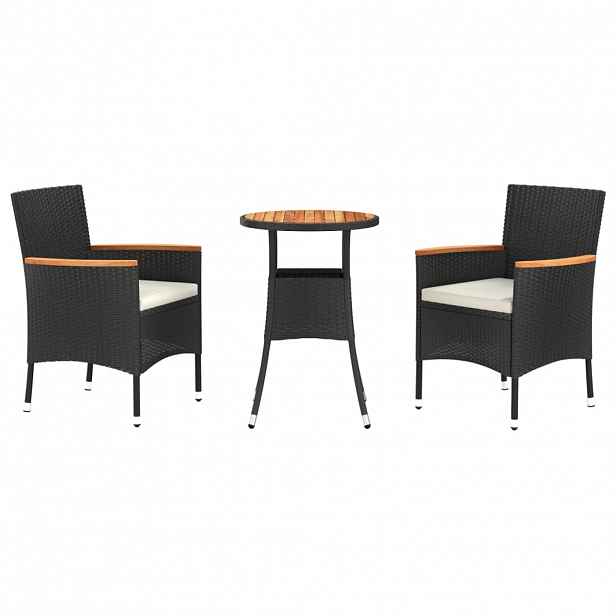 vidaXL 3dílný zahradní bistro set s poduškami černý polyratan