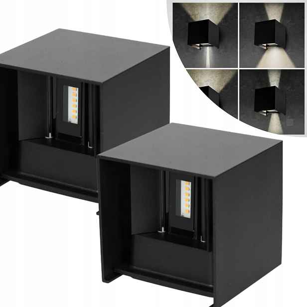 Sada 2 x Led fasádní venkovní nástěnné svítidlo 2x3W, černá, nastavitelné, IP54
