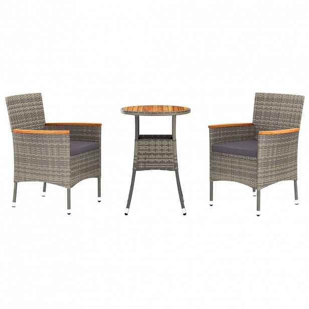 vidaXL 3dílný zahradní bistro set s poduškami šedý polyratan