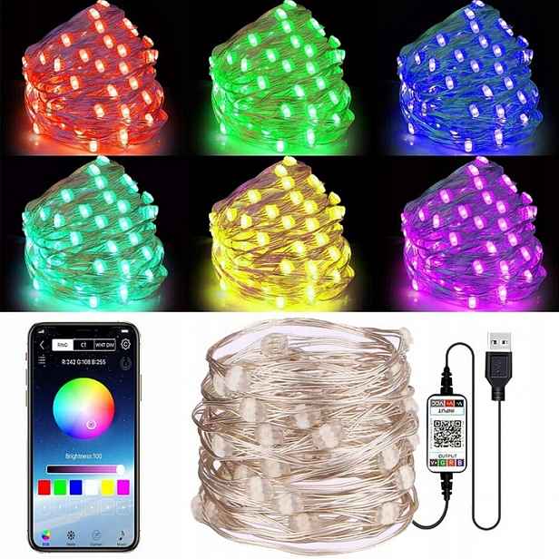 Ozdobné Lampičky 100 Led Bluetooth 10 M Usb Drátek