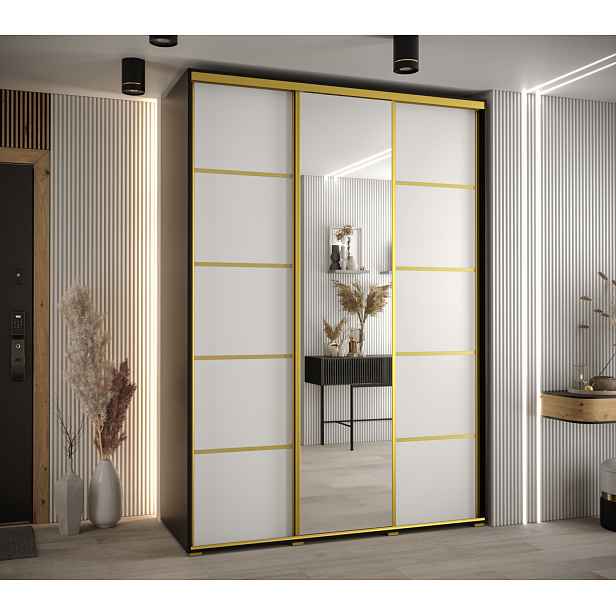Šatní skříň YVONA 5 - 170/60 cm, černá / bílá / zlatá