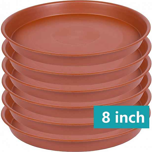 TEMU 6ks Odolné 8" Kulaté Podtácky pro Rostliny v Barvě Terakoty - Odolný Plast, Ideální pro Pokojové Rostliny, Květináče & Ptáččí Koupelny, Podtácky