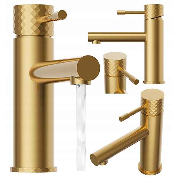 Umyvadlová Baterie Glami Brushed Gold Nízká Koupelnová Moderní Baterie