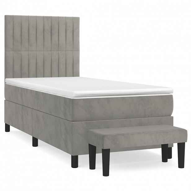 vidaXL Box spring postel s matrací světle šedá 100x200 cm samet