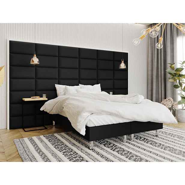 Čalouněná manželská postel 160x200 NECHLIN 2 - černá ekokůže + panely 60x30 cm ZDARMA