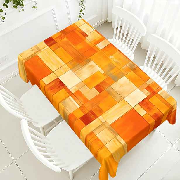 TEMU 1ks Vysoce kvalitní univerzální jarní oranžovo-žlutý geometrický patchwork abstraktní umělecký ubrus, 2D PLOCHÁ umělecká atmosféra, estetický,