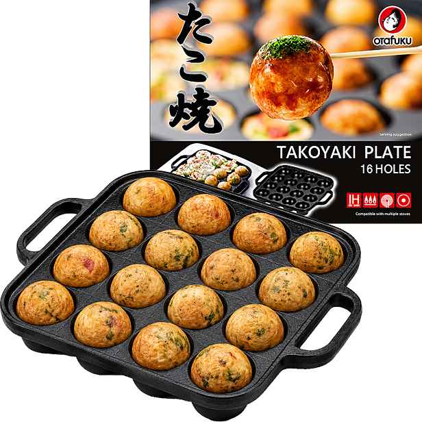 Litinová pánev na japonské kuličky Takoyaki 16 otvorů 23 cm x 18 cm
